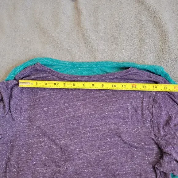 KOHLS SONOMA Shirt Womens Large Vneck Long Sleeve Green Purple Curved Hem 2PC - Picture 9 of 13